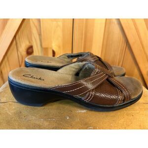 Clarks Artisan Owl Brown Leather Comfort Slide Sandals 81876 Women Size 6M